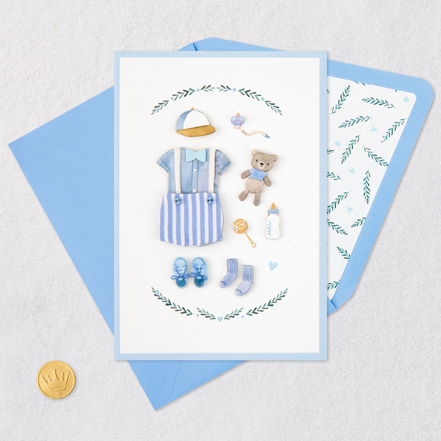 Blue Baby Boy Clothes and Bear Baby Shower Card Signing card image number 5