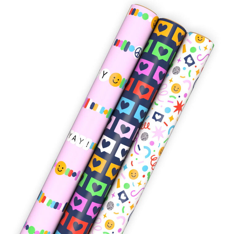 Focus on Fun 3-Pack Assorted Wrapping Paper Roll Bundle, 75 sq. ft. total