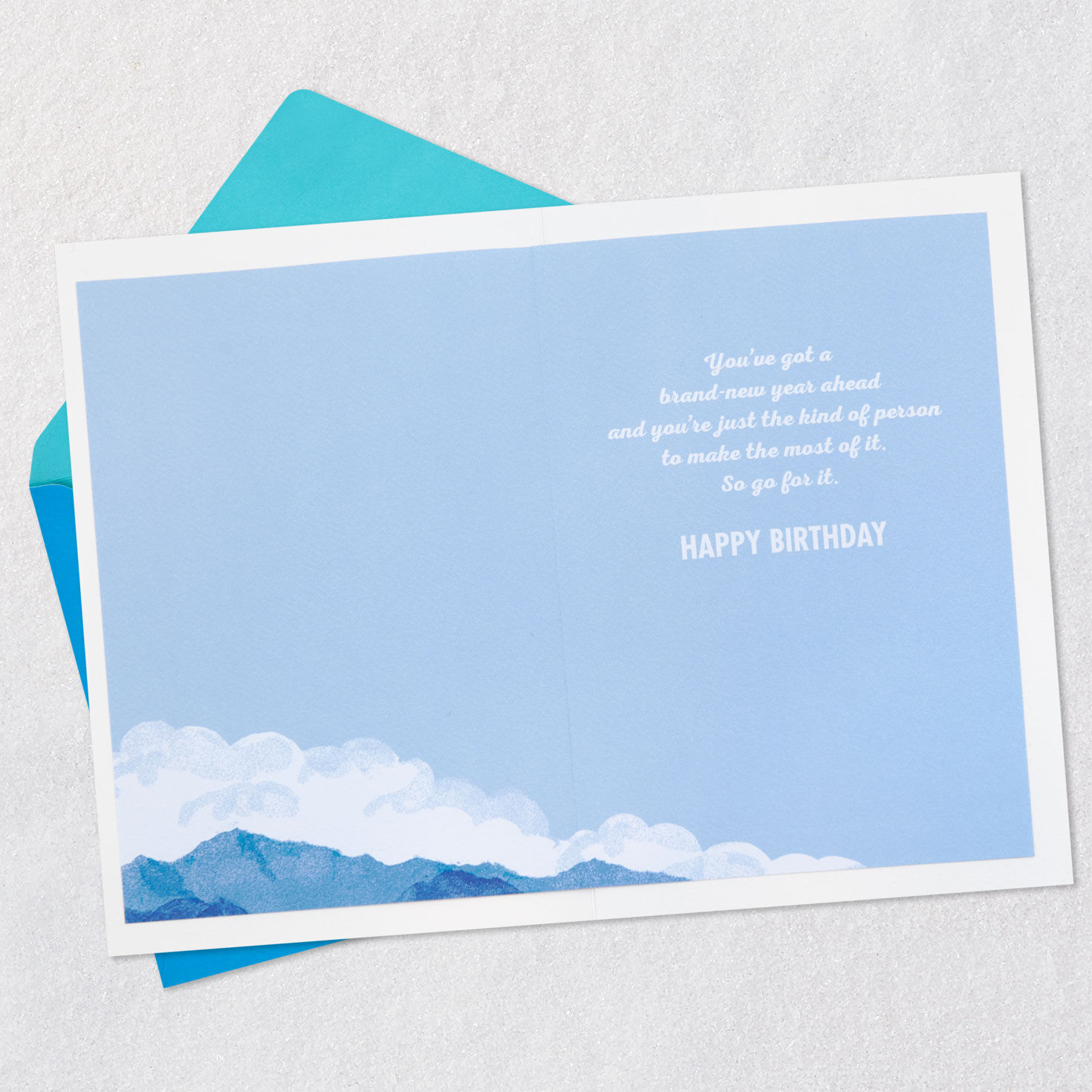 Mountain Landscape and Jeep Birthday Card for Him Open card with envelope image number 3