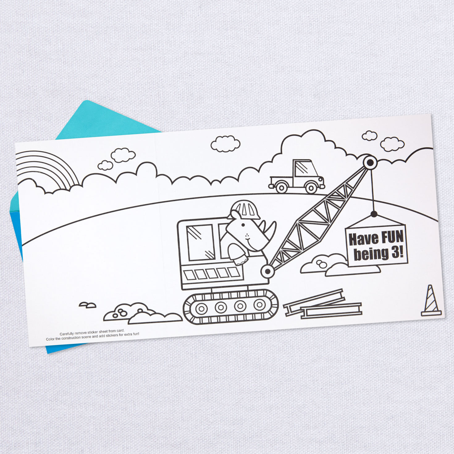 Construction Site 3rd Birthday Card With Stickers and Coloring Activity, , large image number 5