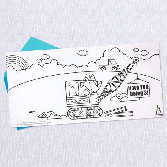 Construction Site 3rd Birthday Card With Stickers and Coloring Activity, , large image number 5