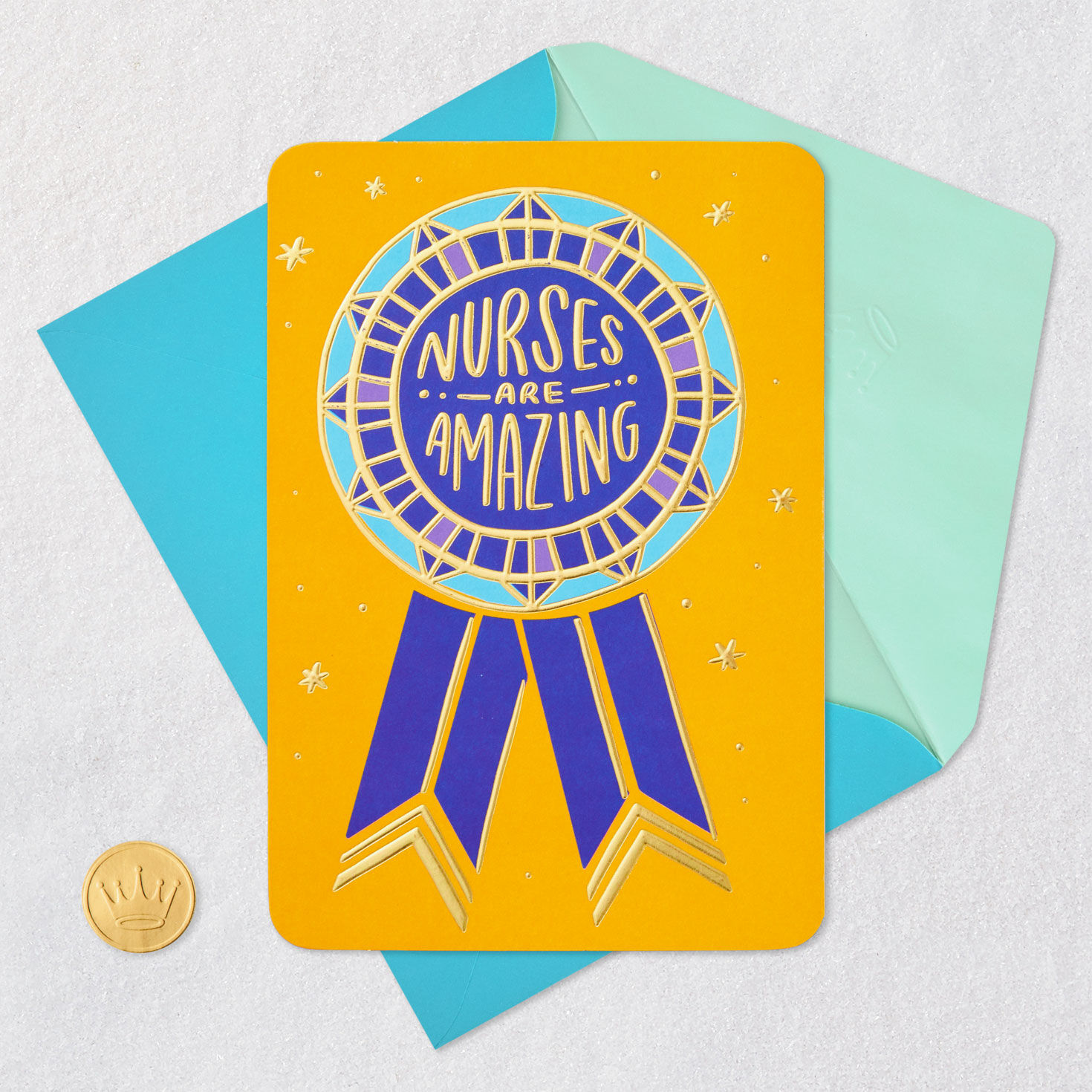 Blue Ribbon Happy Nurses Day Card Card Front with Envelope and Gold Seal image number 5