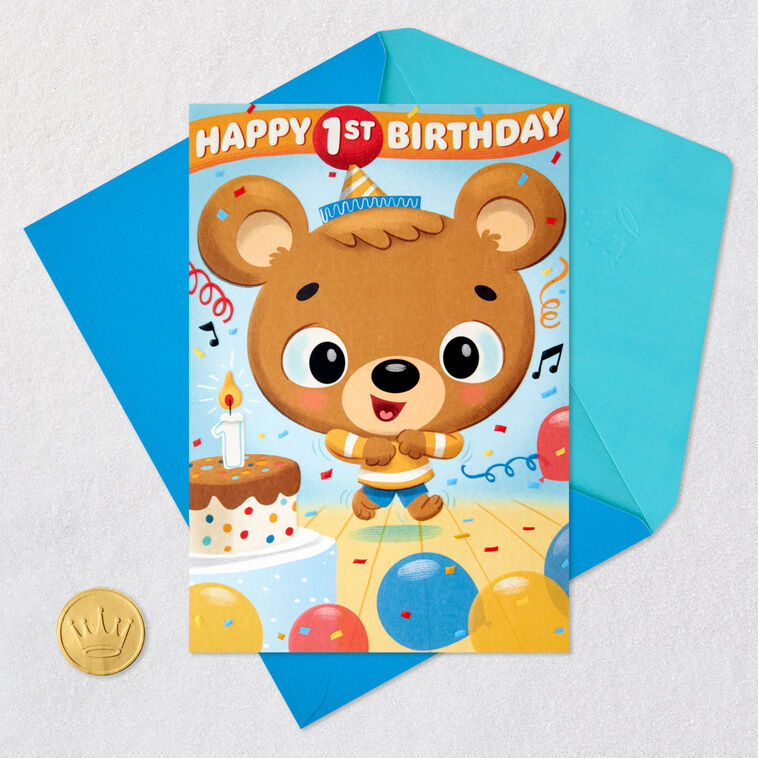 Baby Bear Pop-Up 1st Birthday Card for Boy Card Front with Envelope and Gold Seal image number 5
