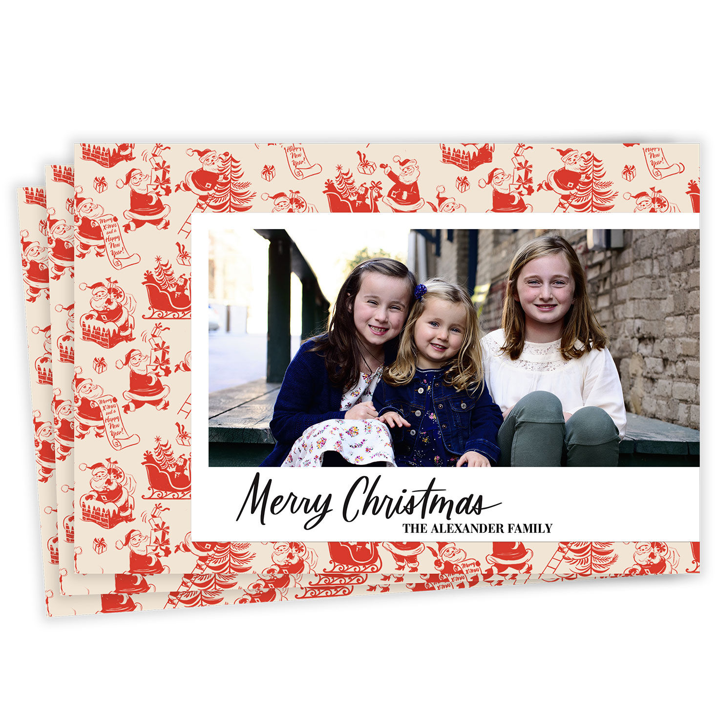 Vintage Santa Red Toile Flat Christmas Photo Card