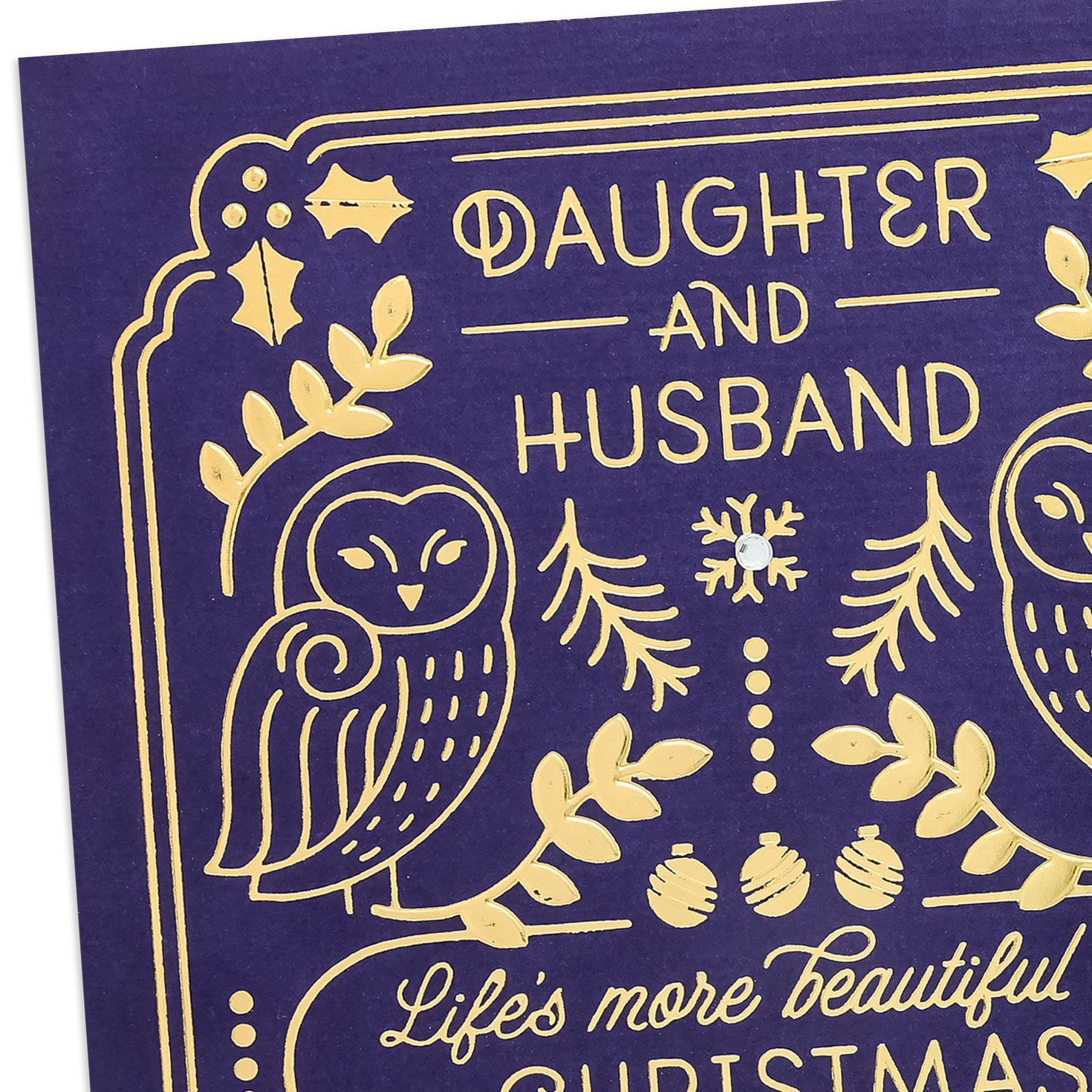Navy Gold Owl Christmas Card for Daughter and Husband Card Front Detail image number 5