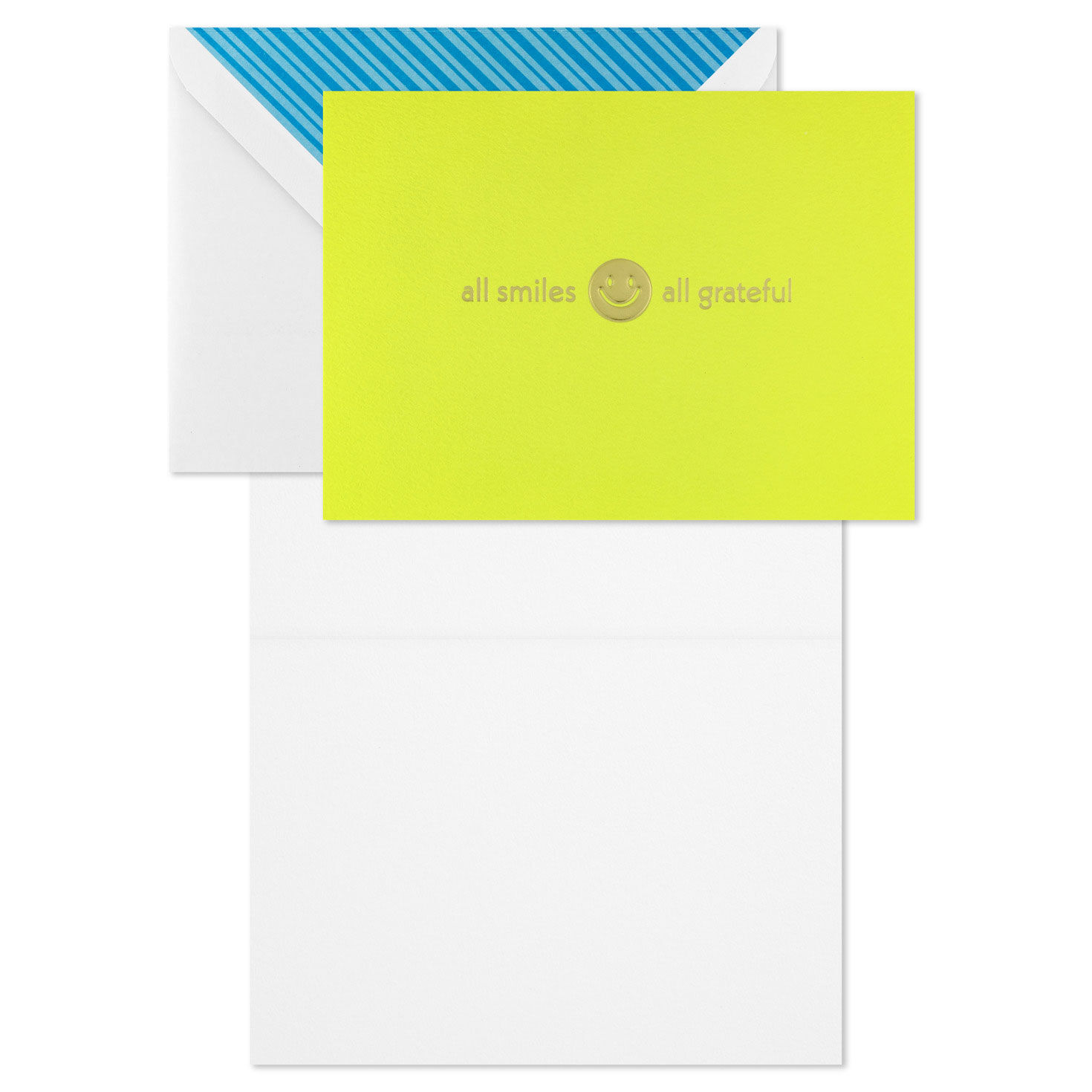 Happy Face on Yellow Blank Thank You Note Cards Card Front with open card image number 3