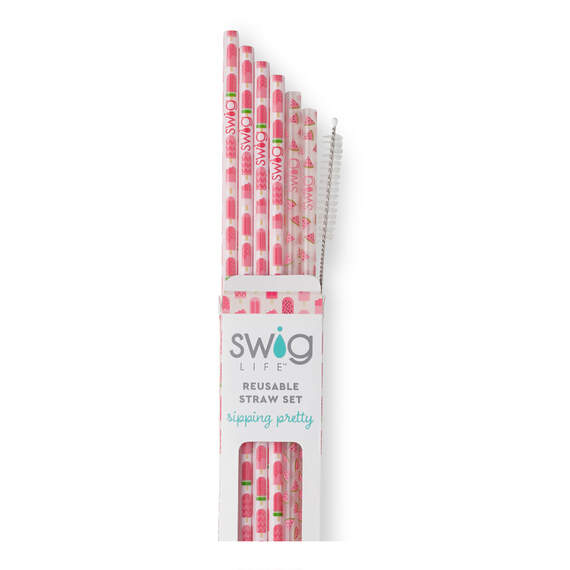Swig Melon Pop Watermelon Reusable Straw Pack, Set of 6, , large image number 1