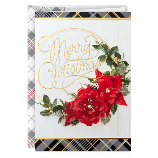 Merry Christmas Poinsettia Wreath Boxed Christmas Cards, Pack of 16, 