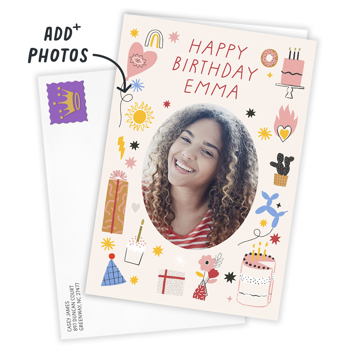 Personalized Cake and Presents Birthday Photo Card  image number 2