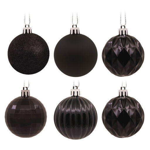 24-Piece Black Shatterproof Christmas Ornaments Set, 