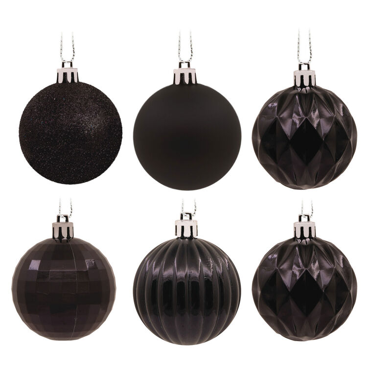 24-Piece Black Shatterproof Christmas Ornaments Set