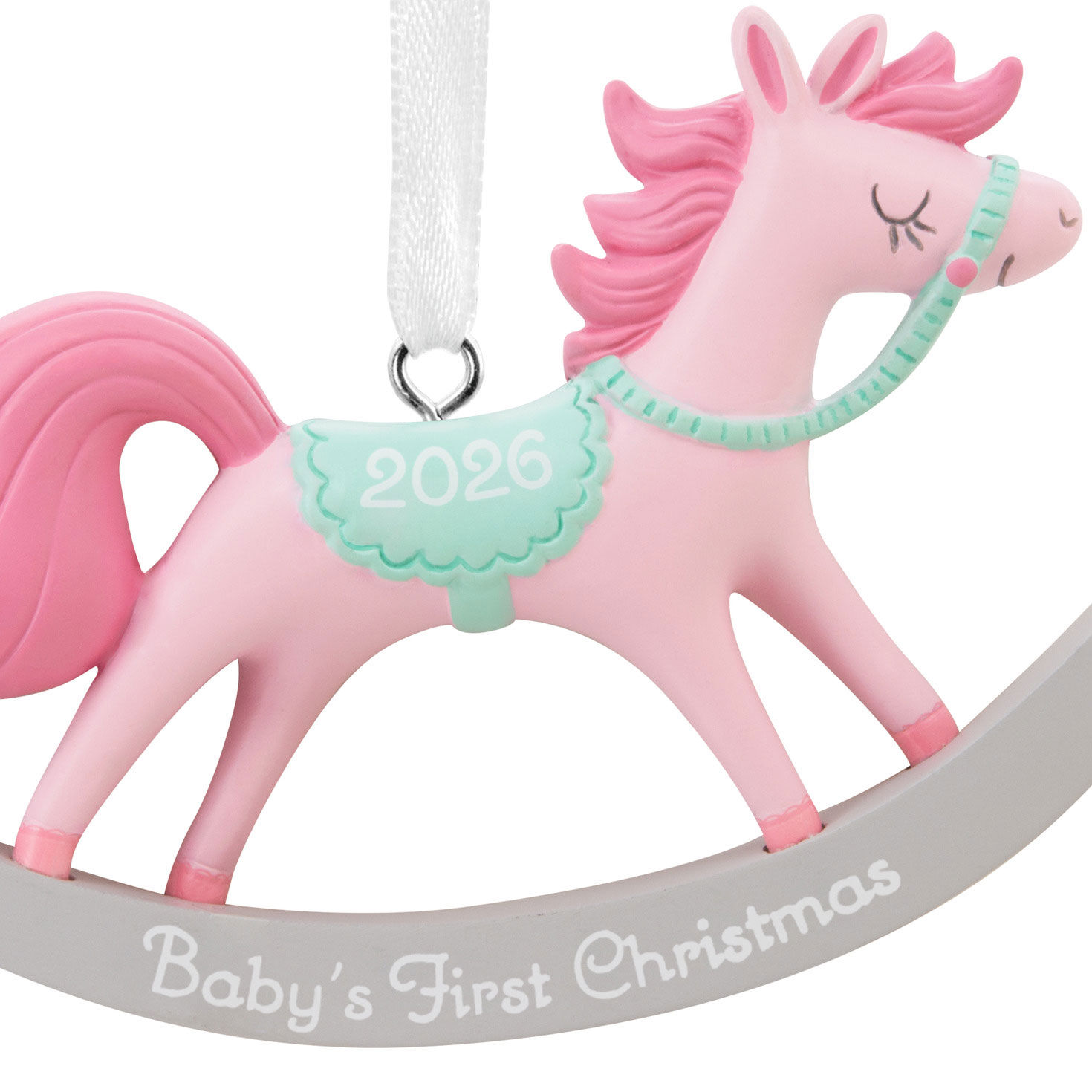 Pink Rocking Horse Christmas Ornament closeup view image number 5