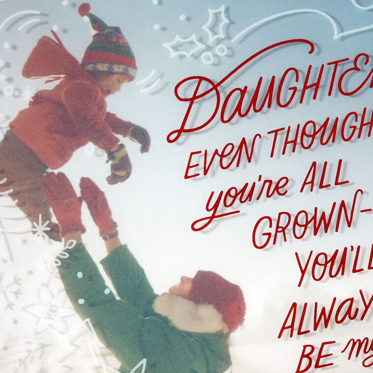 Parent and Child Playing in Snow Daughter Christmas Card Card Front Detail image number 5