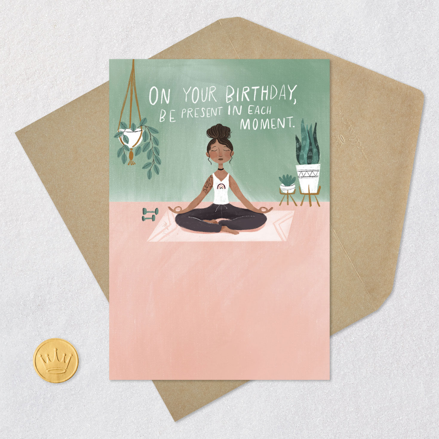 Woman Doing Yoga Funny Birthday Card for Her Card Front with Envelope and Gold Seal image number 5