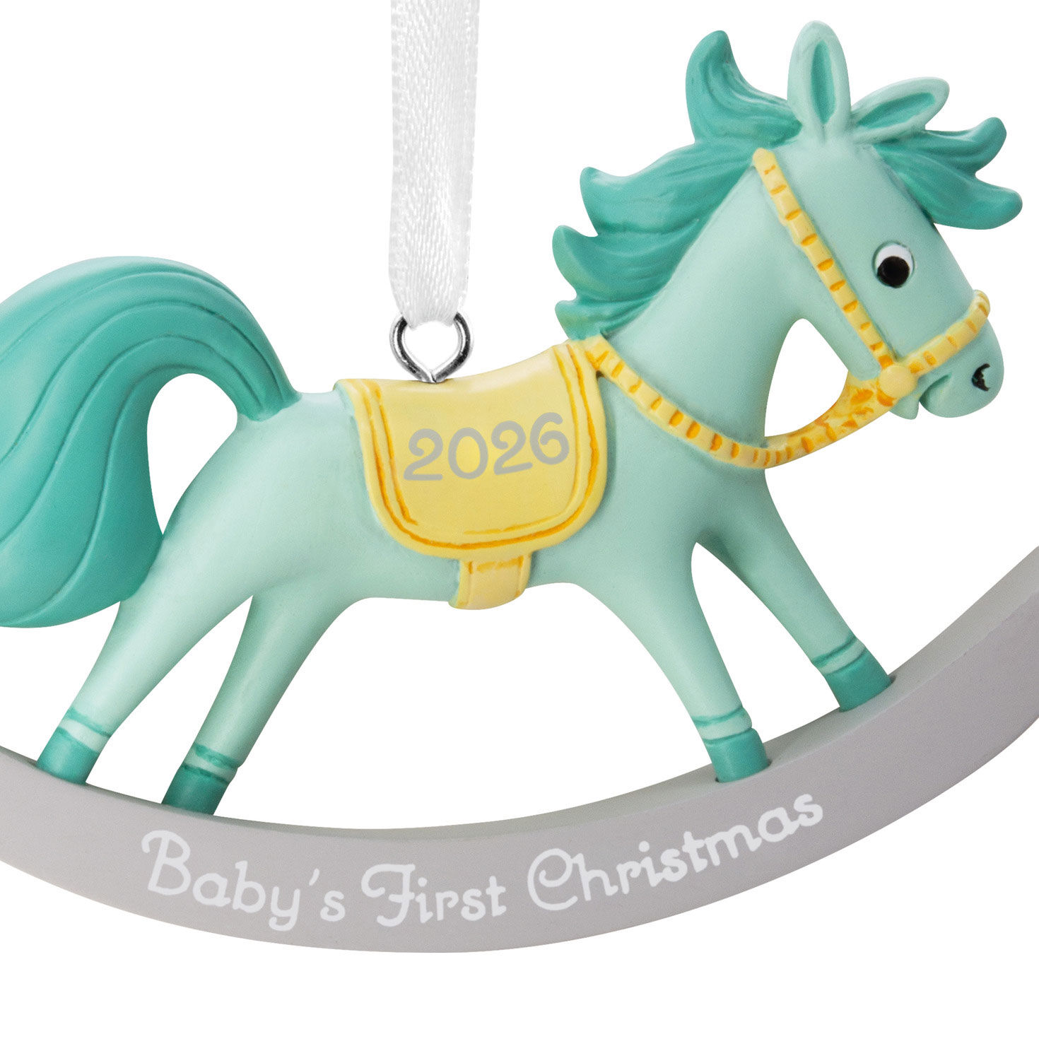 Blue Rocking Horse Christmas Ornament closeup view image number 5