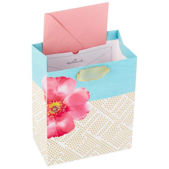 Pink Flower With Gold Geometric Dots Medium Gift Bag, 9.5", , large image number 2
