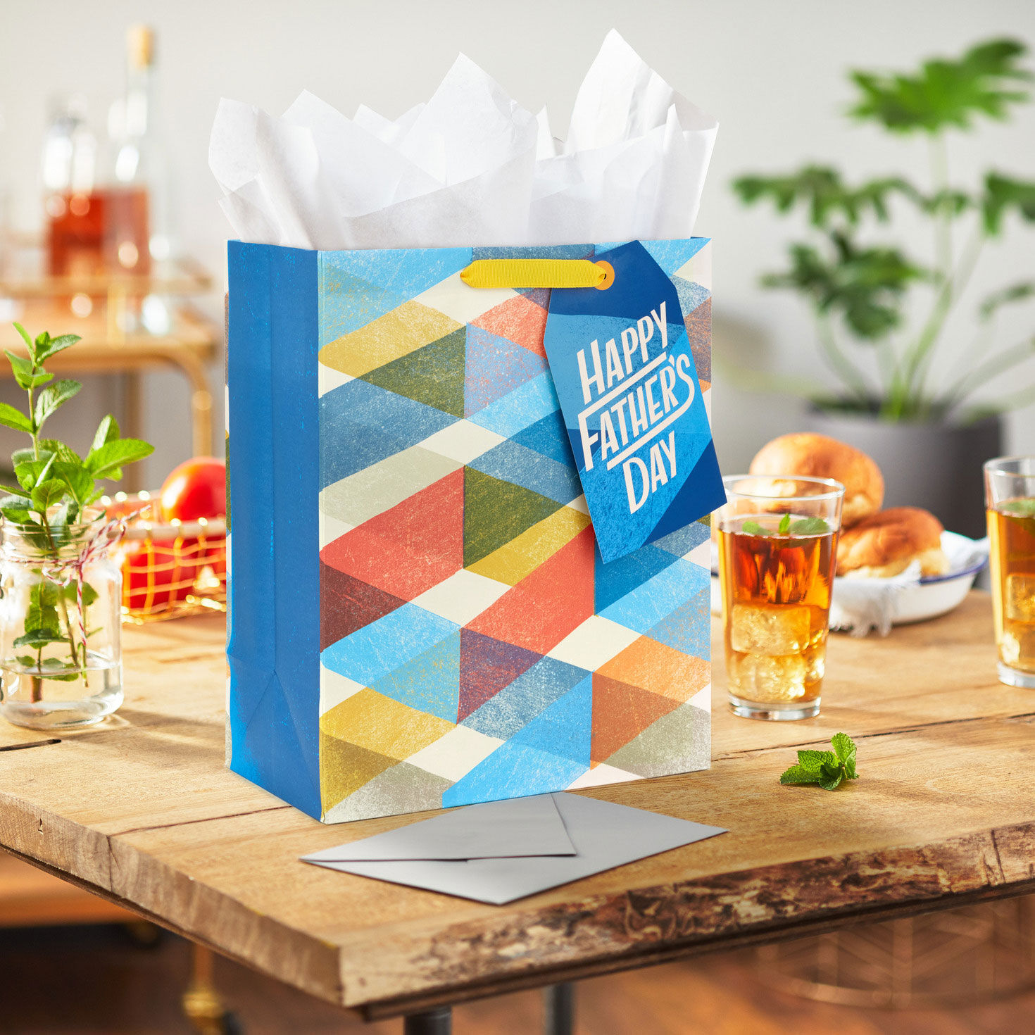 Multicolor Plaid Large Father's Day Gift Bag  image number 2