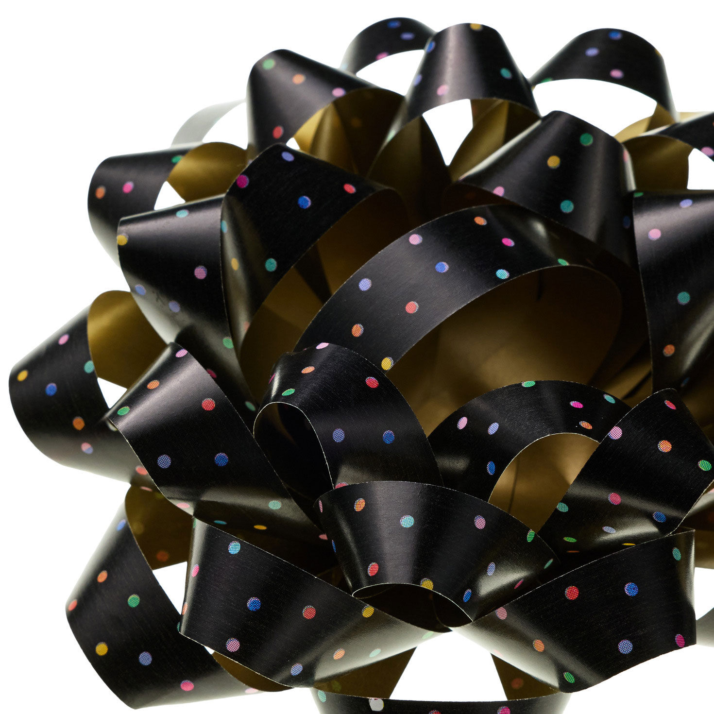 Black With Dots and Gold on Reverse Gift Bow upclose view image number 4