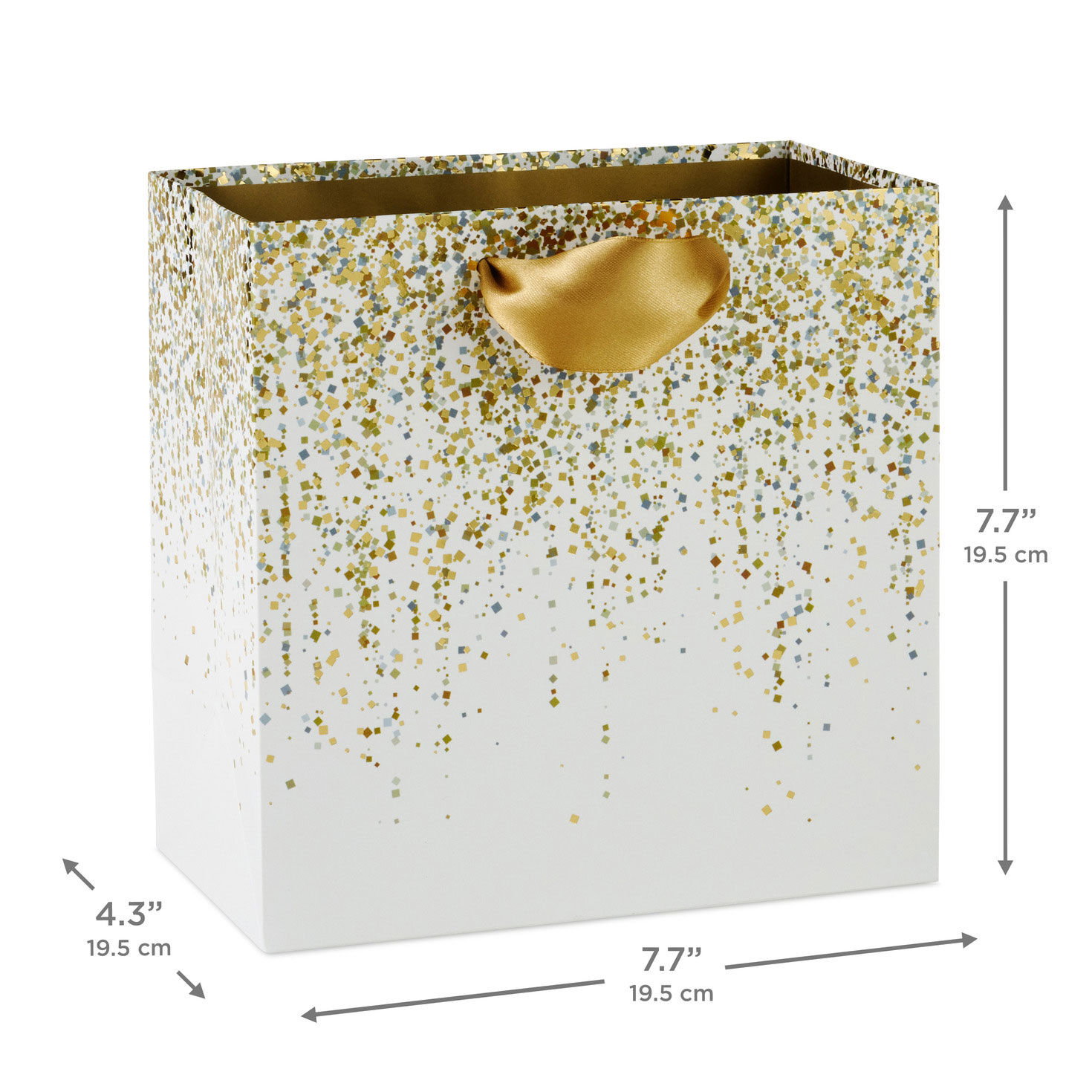 Gold Confetti Designs on White Medium Gift Bag measurement image number 3