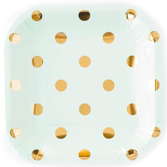 Mint Green Polka Dot Square Paper Dessert Plates, Pack of 12, , large image number 1