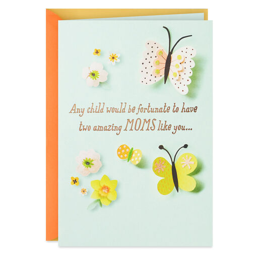 Paper Butterflies Two Amazing Moms New Baby Card, 