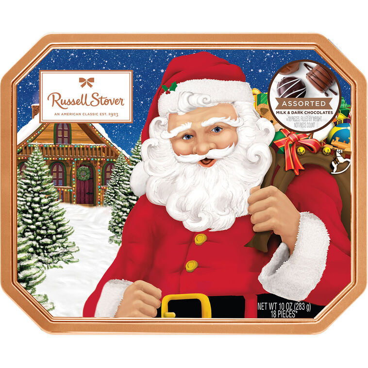 Russell Stover Assorted Chocolates in Santa Tin, 18 Pieces