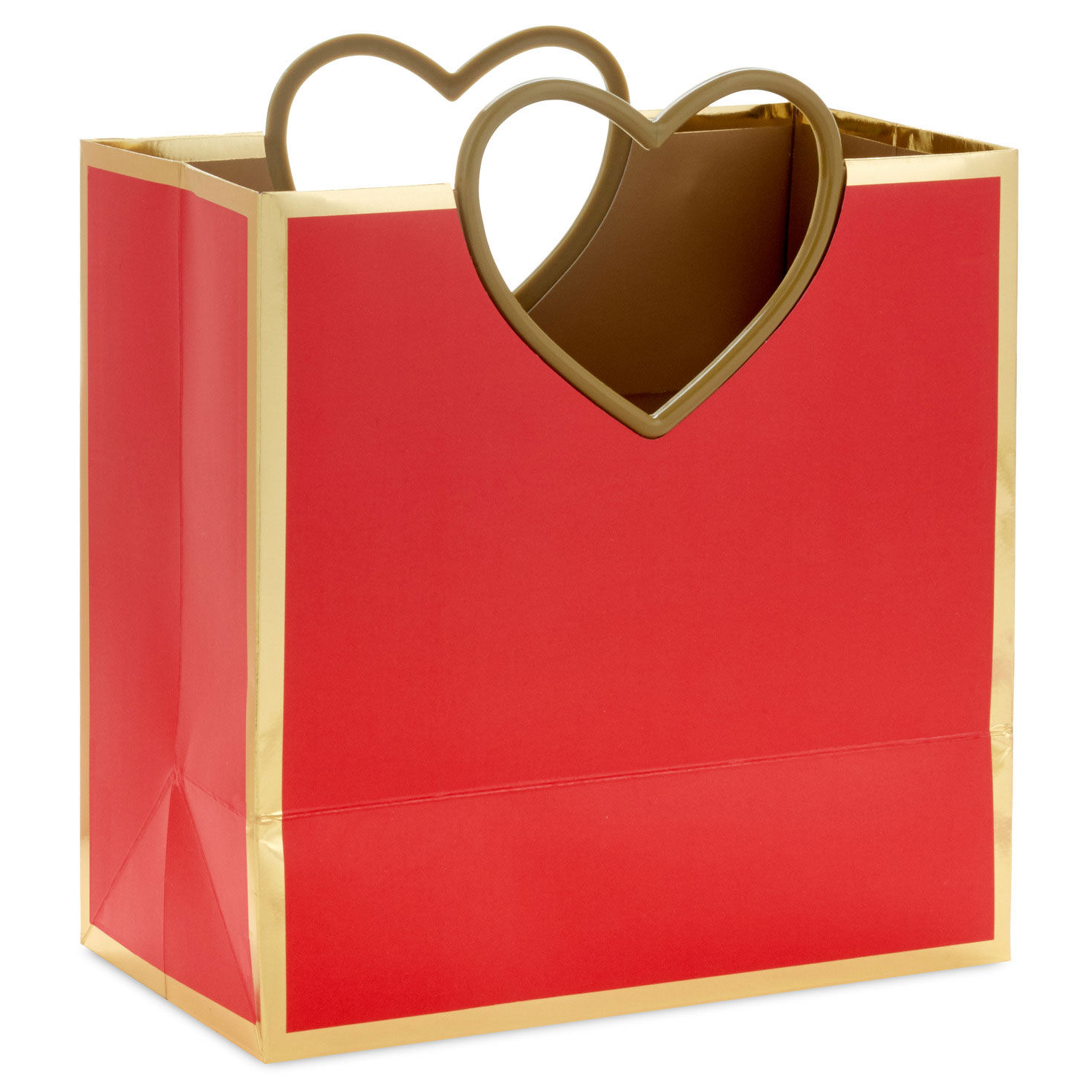 7.7" Gold Heart Handle Medium Red Square Gift Bag, , large image number 6