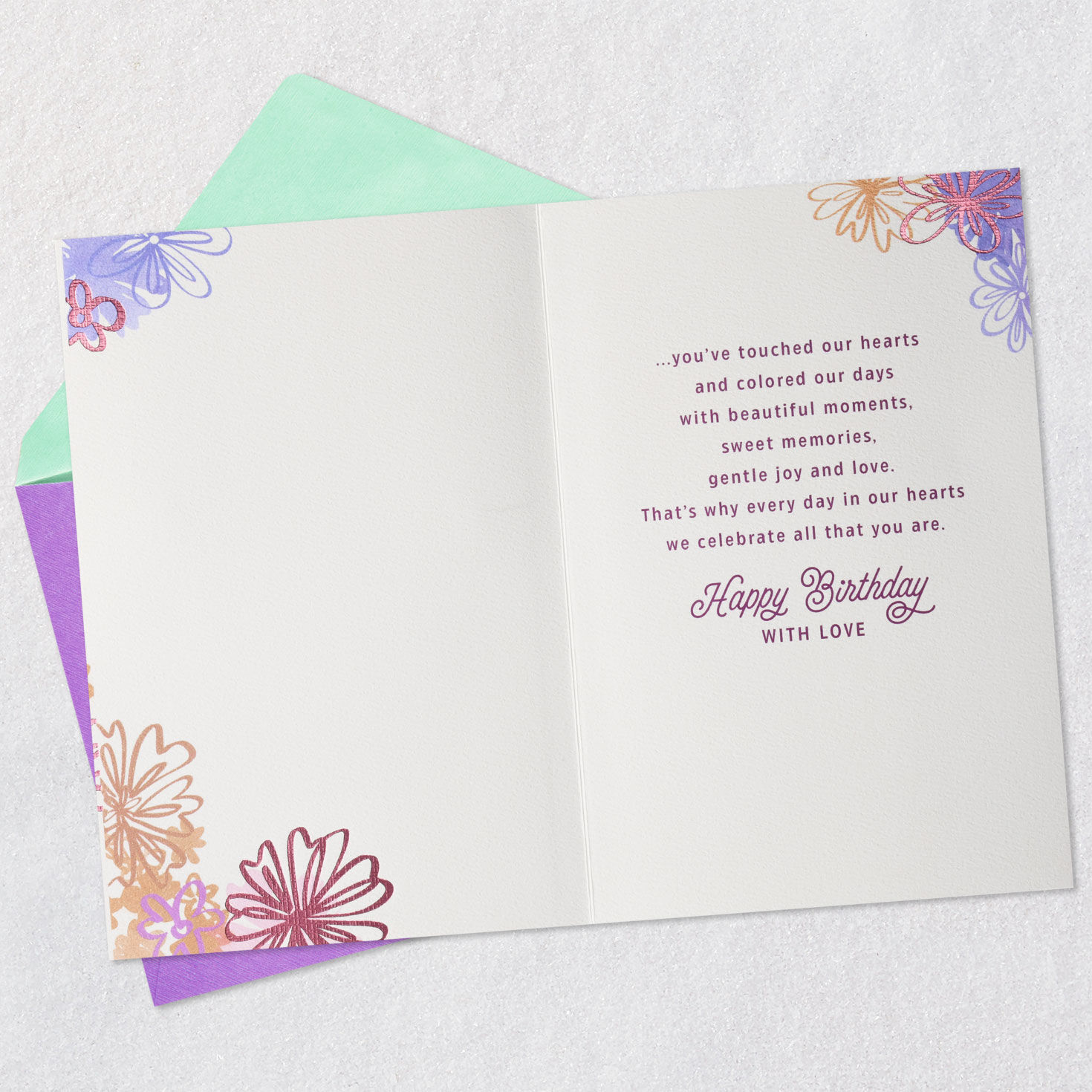 Girl and Flowers Granddaughter Birthday Card Open card with envelope image number 3