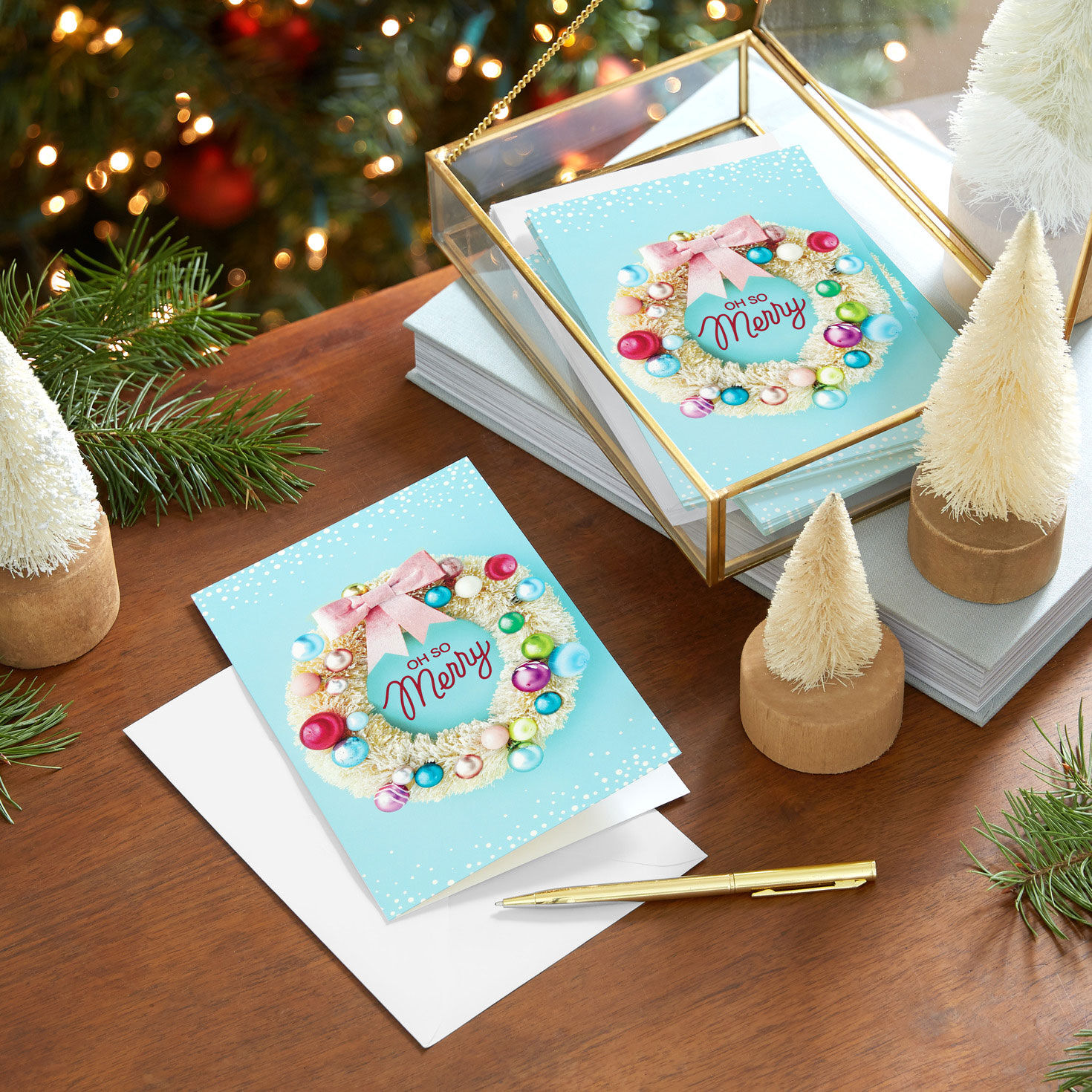 Modern Wreath Boxed Christmas Cards Bulk Pack in use image number 7