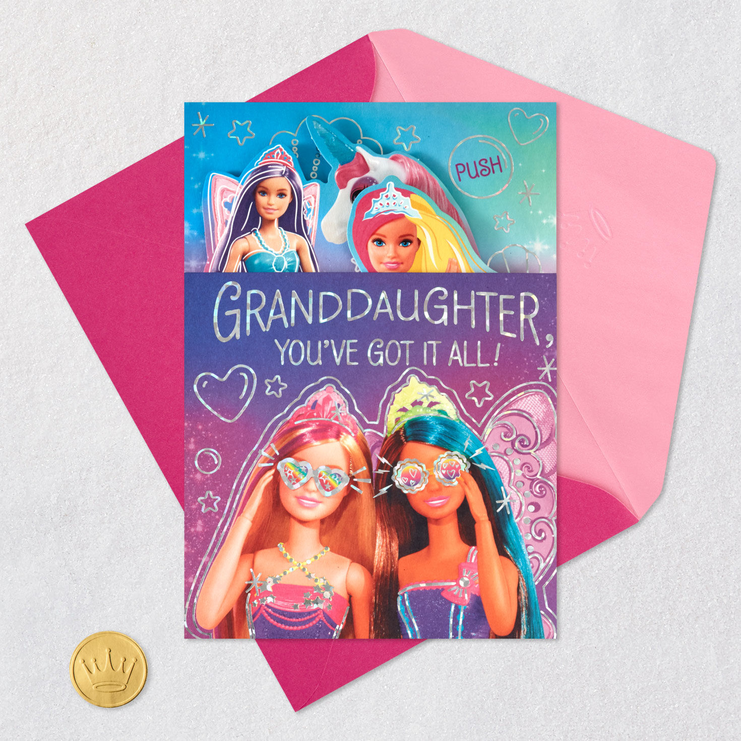 Barbie Musical Pop-Up Birthday Card for Granddaughter Card Front with Envelope and Gold Seal image number 6