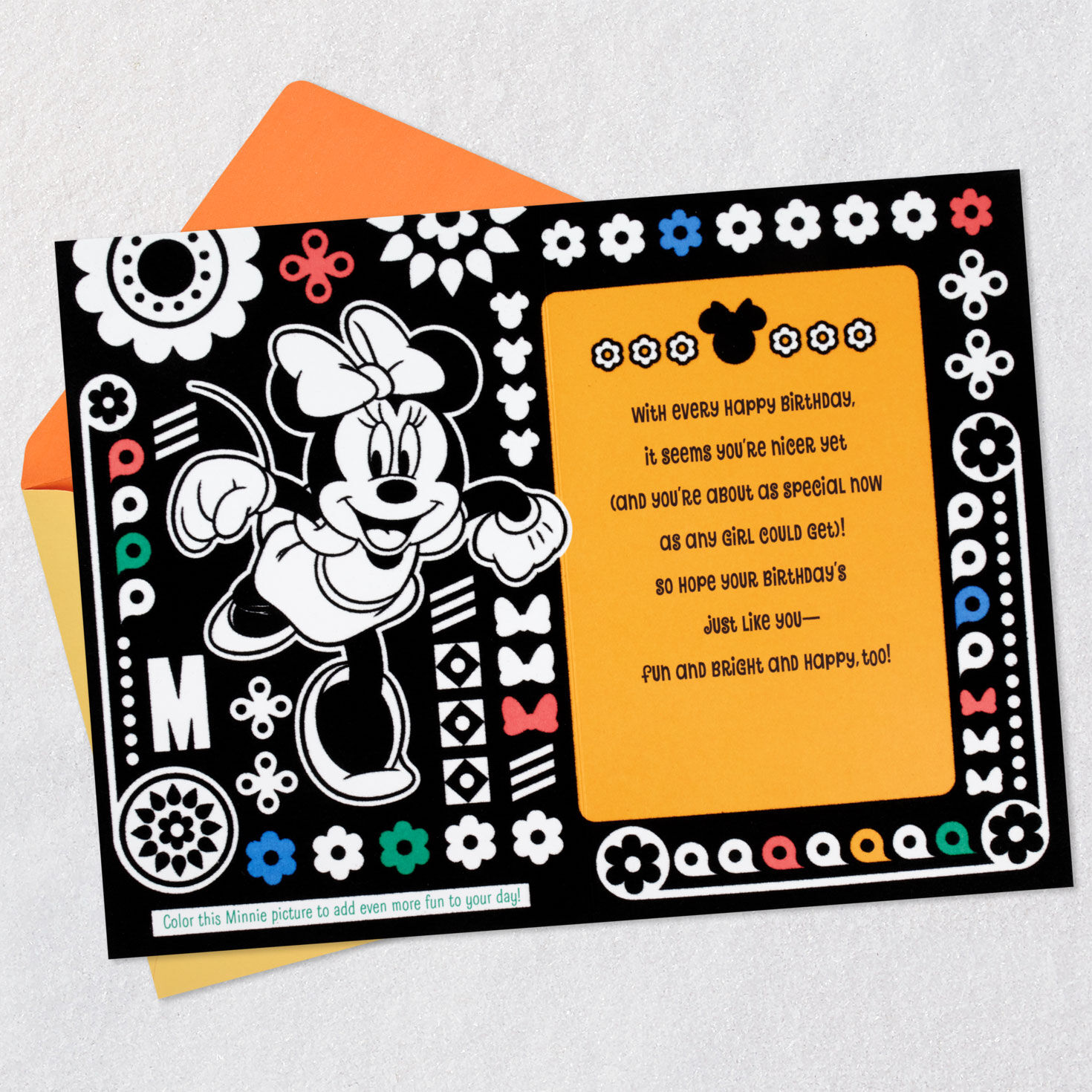Minnie Mouse 6th Birthday Velvet Coloring Card for Girls Open card with envelope image number 4