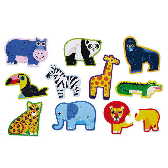 Crocodile Creek Jungle Animals 2-Piece Beginner Puzzles for Kids, Set of 10