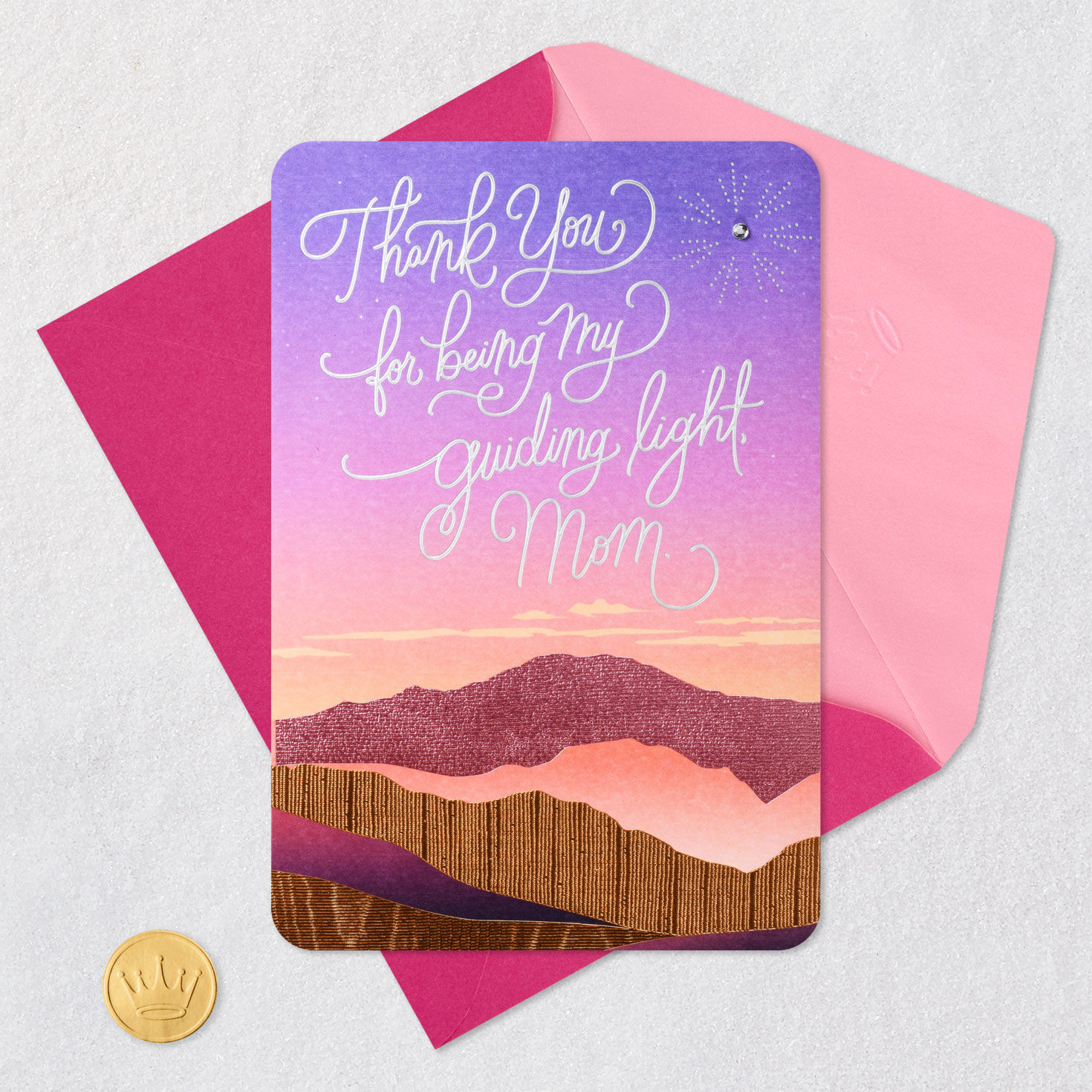 Sparkly Star Mountain Landscape Mom Mother's Day Card Card Front with Envelope and Gold Seal image number 6
