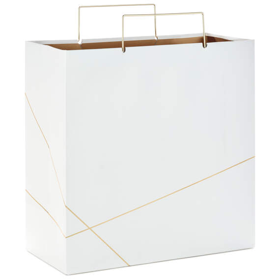White With Gold Large Square Gift Bag, 10.4"