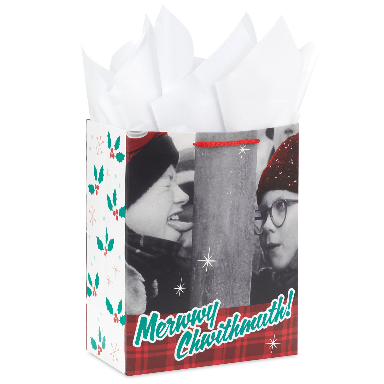 13" A Christmas Story™ Merwwy Chwithmuth! Large Gift Bag With Tissue Paper