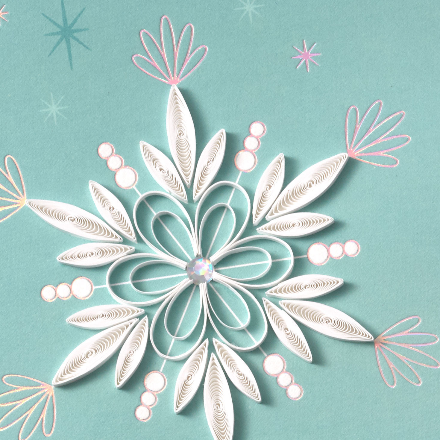 Quilled Paper Snowflake Handmade Holiday Card Card Front Detail image number 4