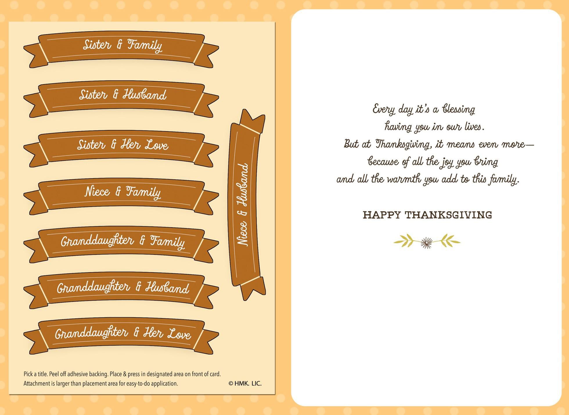 Bird Thanksgiving Card with Customizable Femaie Relative Stickers