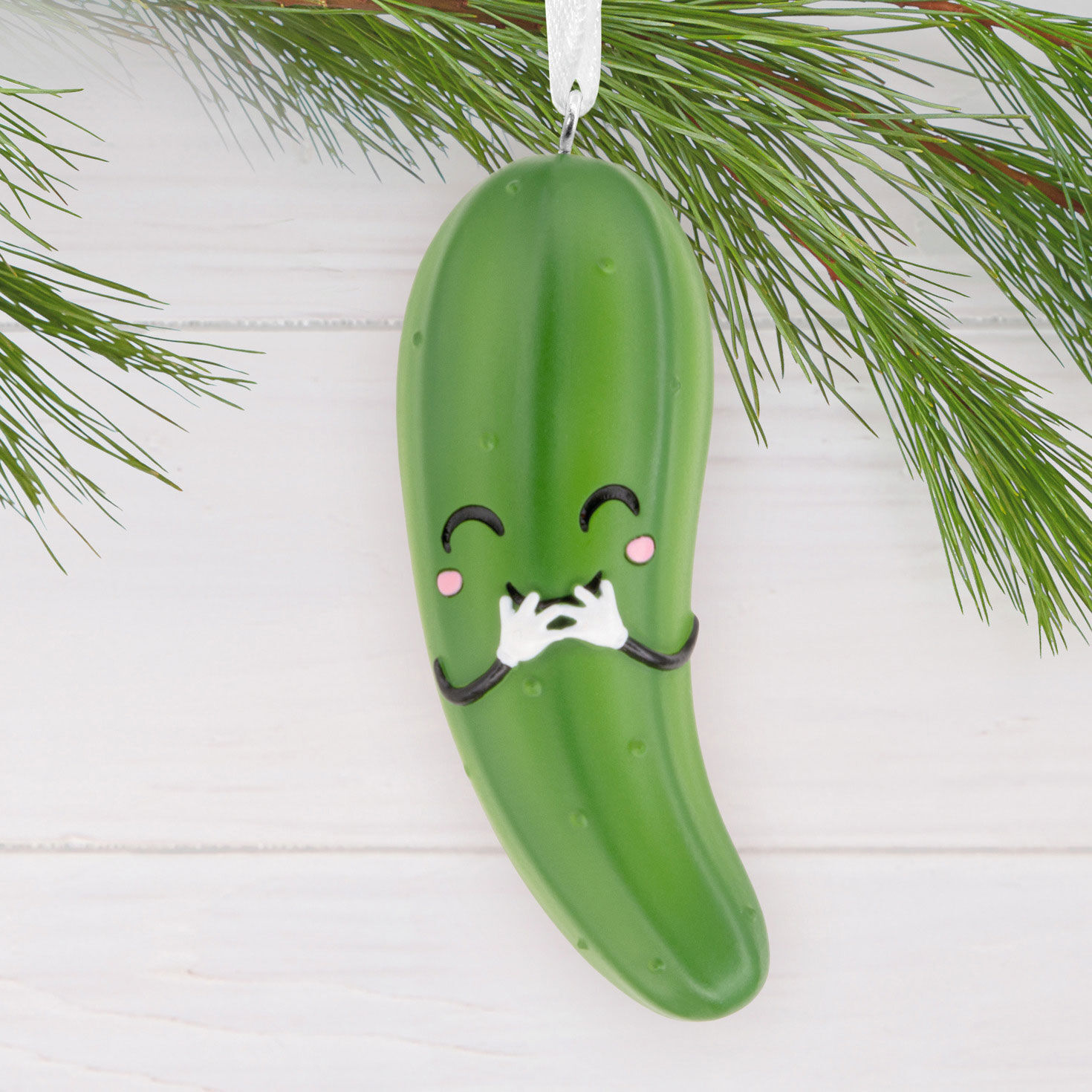 Happy Pickle Christmas Ornament hanging on tree image number 2