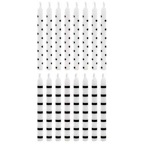 Black Dots and Stripes on White Birthday Candles, Set of 16, , large