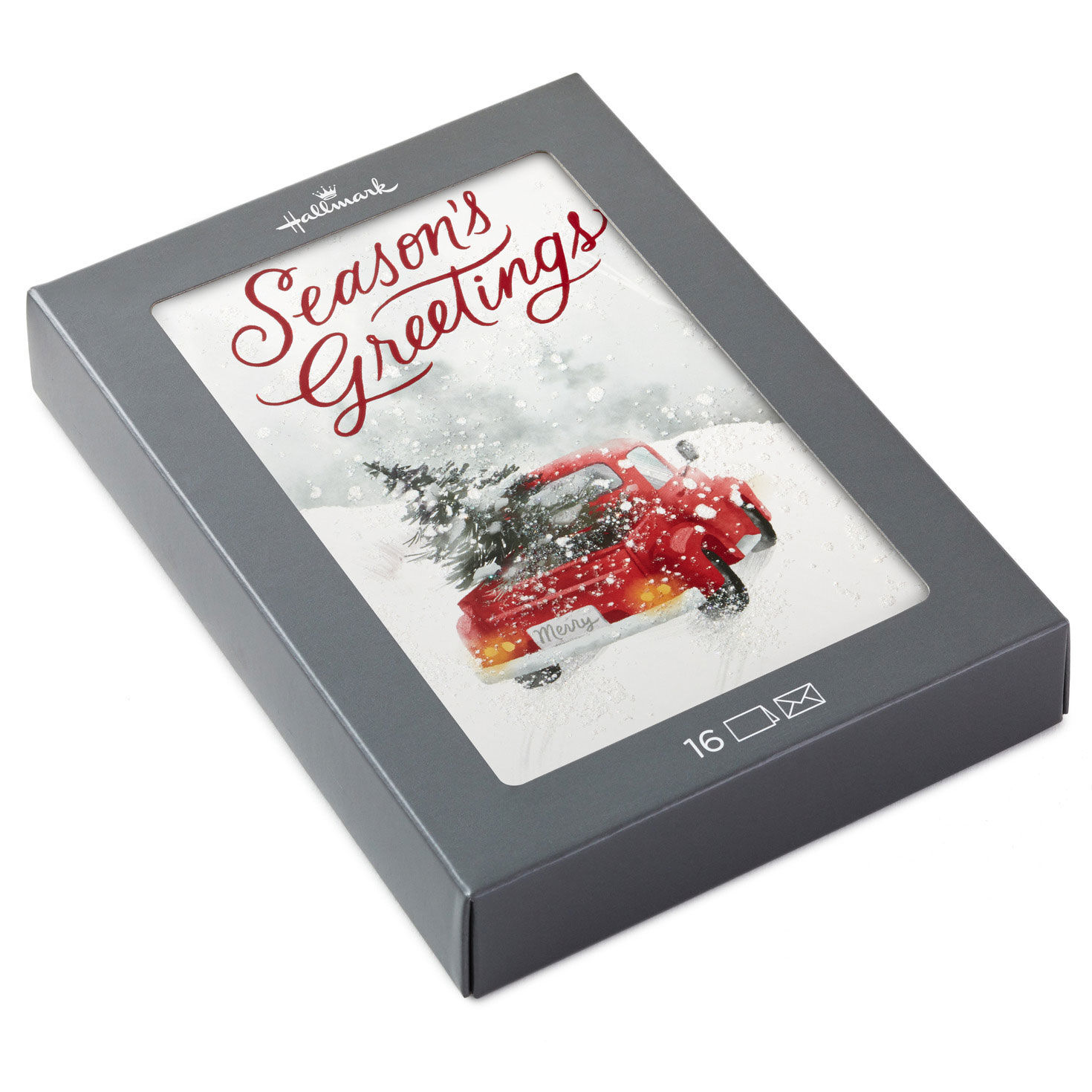 Vintage Red Truck and Tree Boxed Christmas Cards, Pack of 16