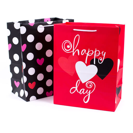 11.5" Red Heart & Black Dots 2-Pack Large Valentine's Day Gift Bags, 