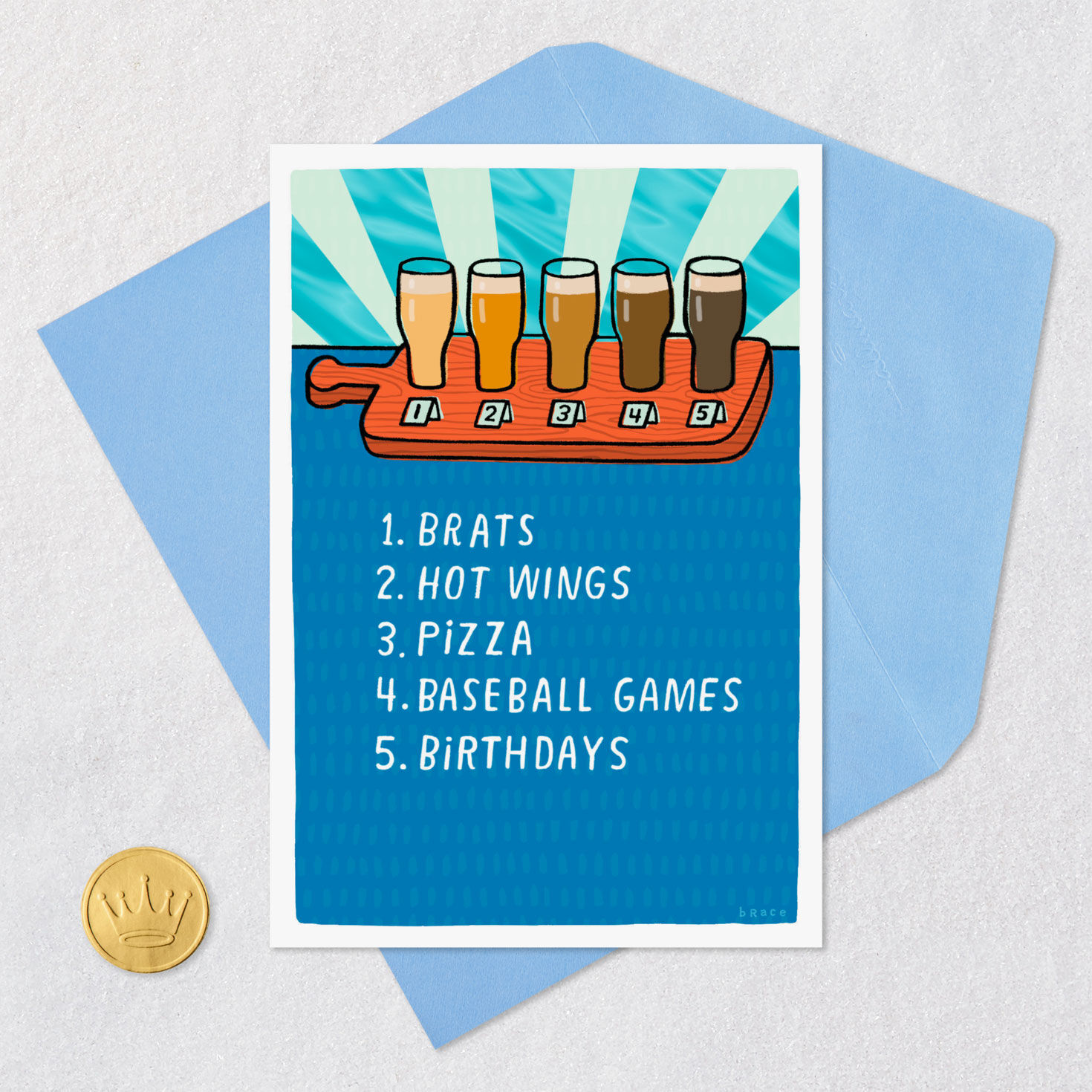 Beer Flight and List Funny Birthday Card Card Front with Envelope and Gold Seal image number 5