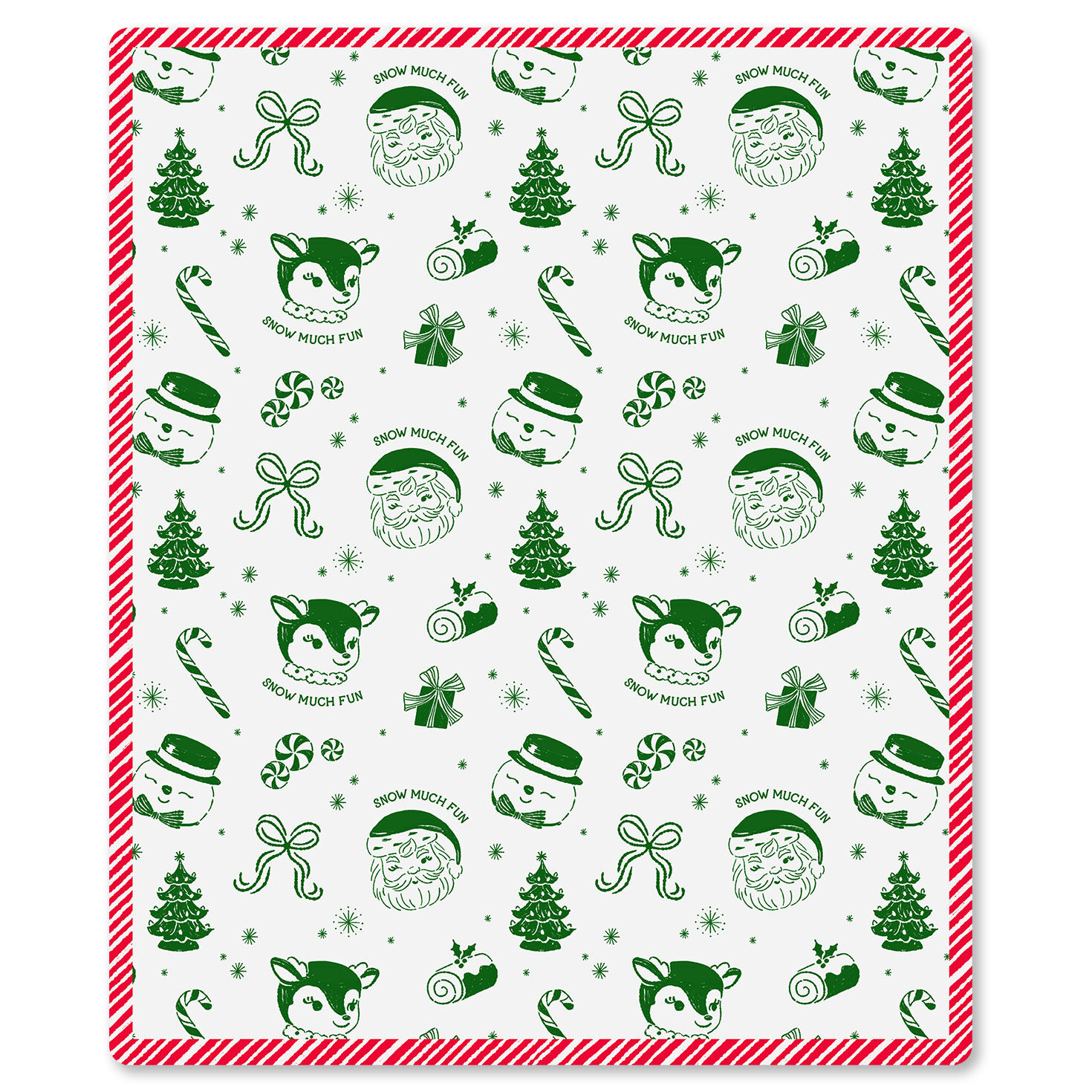 Santa Snowman Reindeer Toile Pattern Throw Blanket front flat image number 2