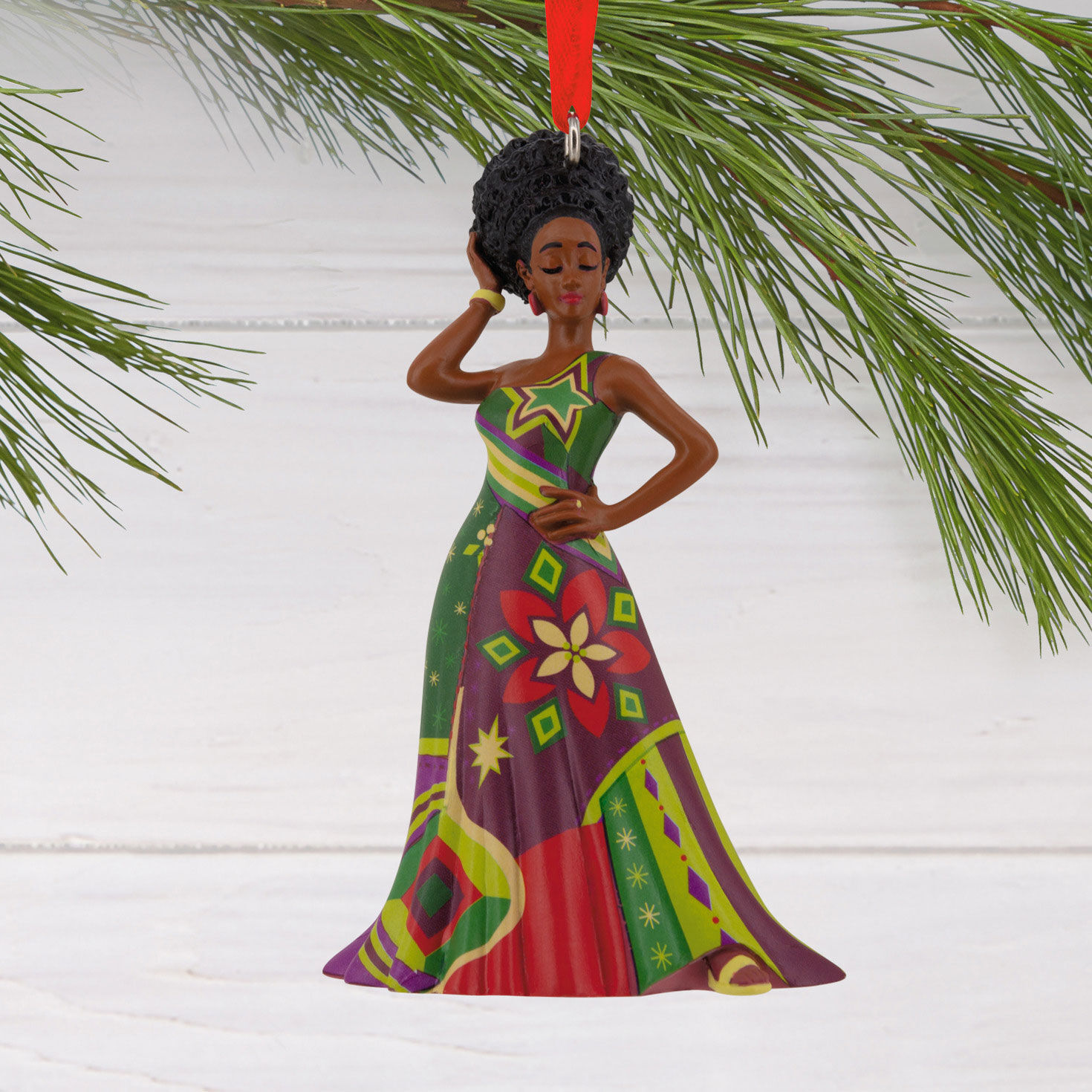 Mahogany Black Fashion Woman Christmas Ornament hanging on tree image number 2