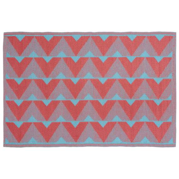 Coral and Blue Indoor/Outdoor Reversible Rug, 4x6, , large image number 1