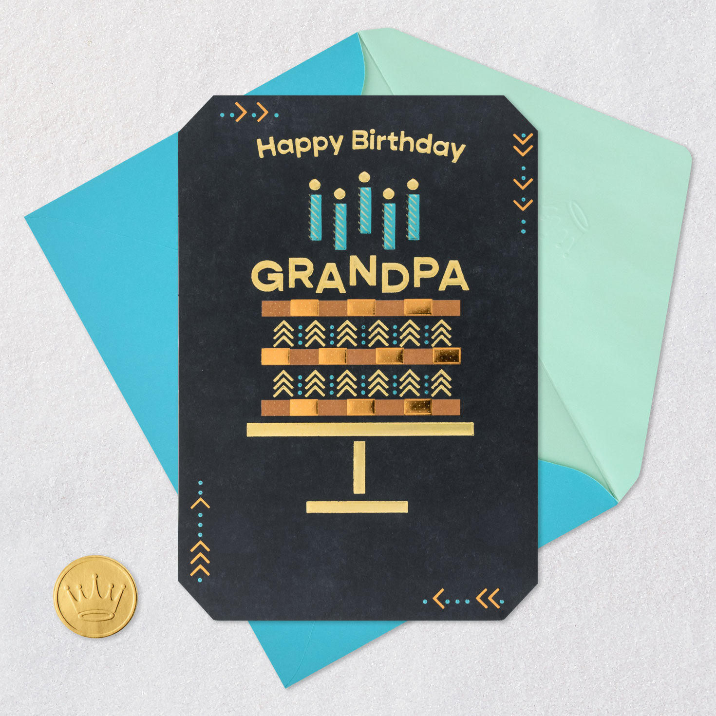 Bronze and Blue Cake Grandpa Birthday Card Card Front with Envelope and Gold Seal image number 6