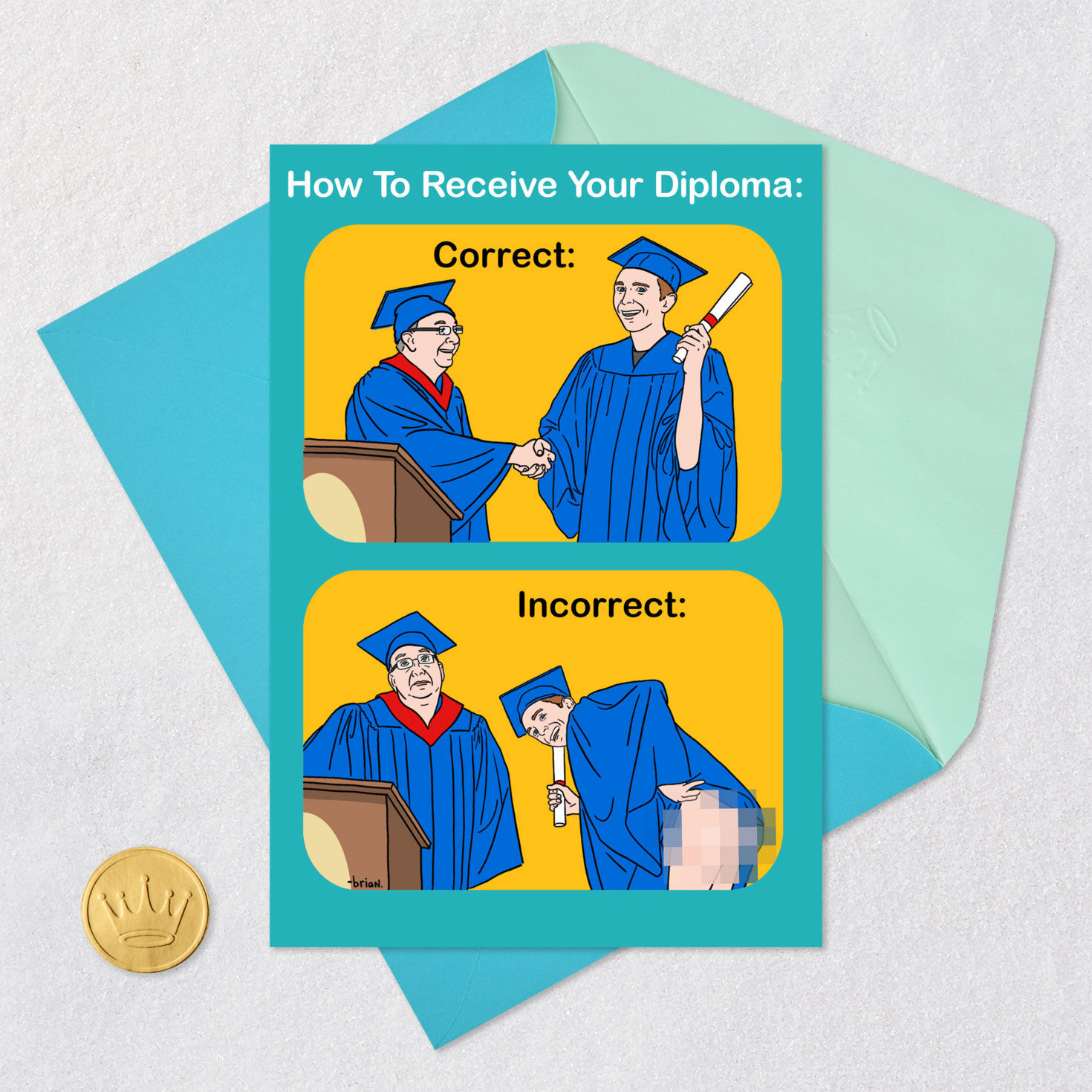 Blurred Butt Comic Graduation Card Card Front with Envelope and Gold Seal image number 5