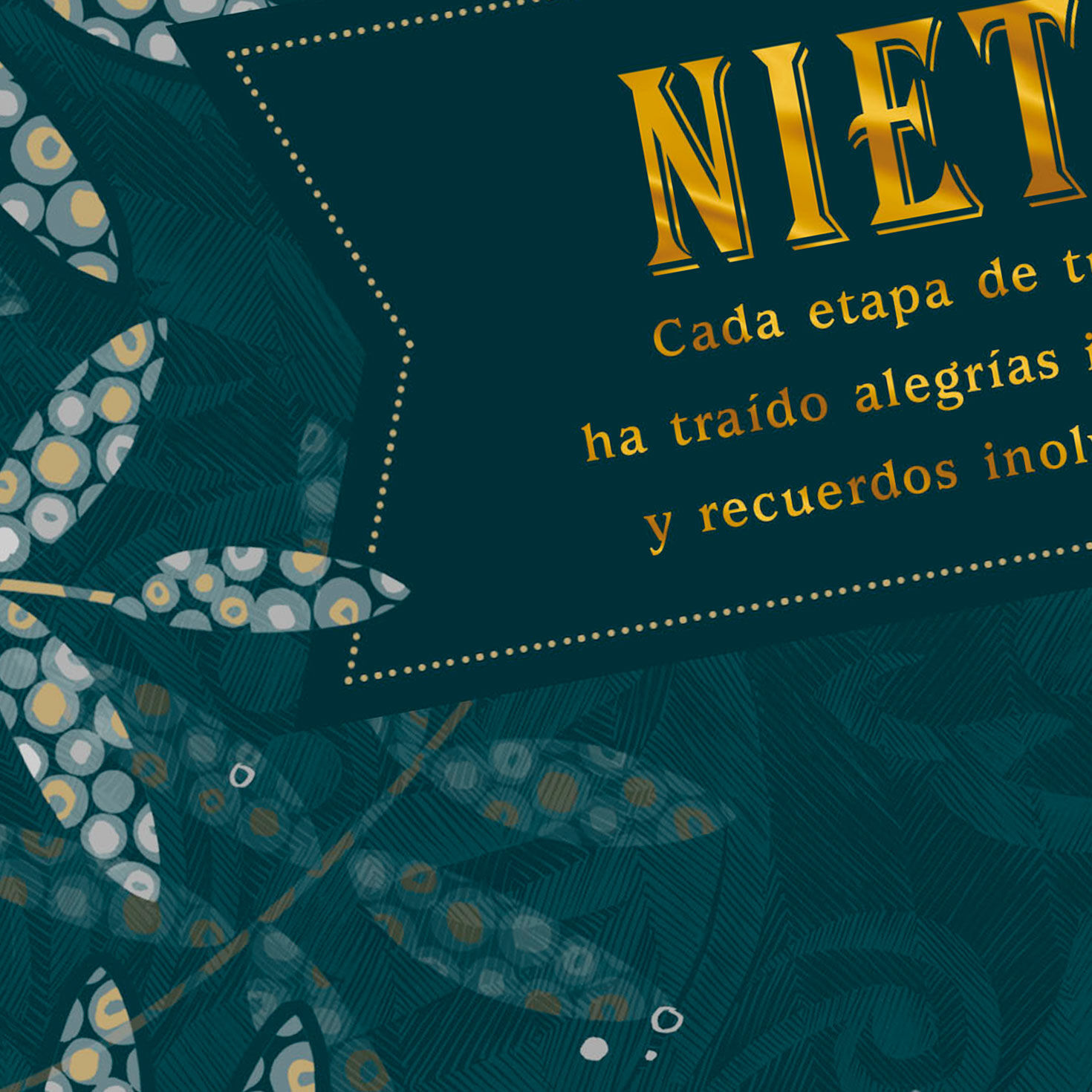 Patterned Leaves Grandson Birthday Card in Spanish Card Front Detail image number 4