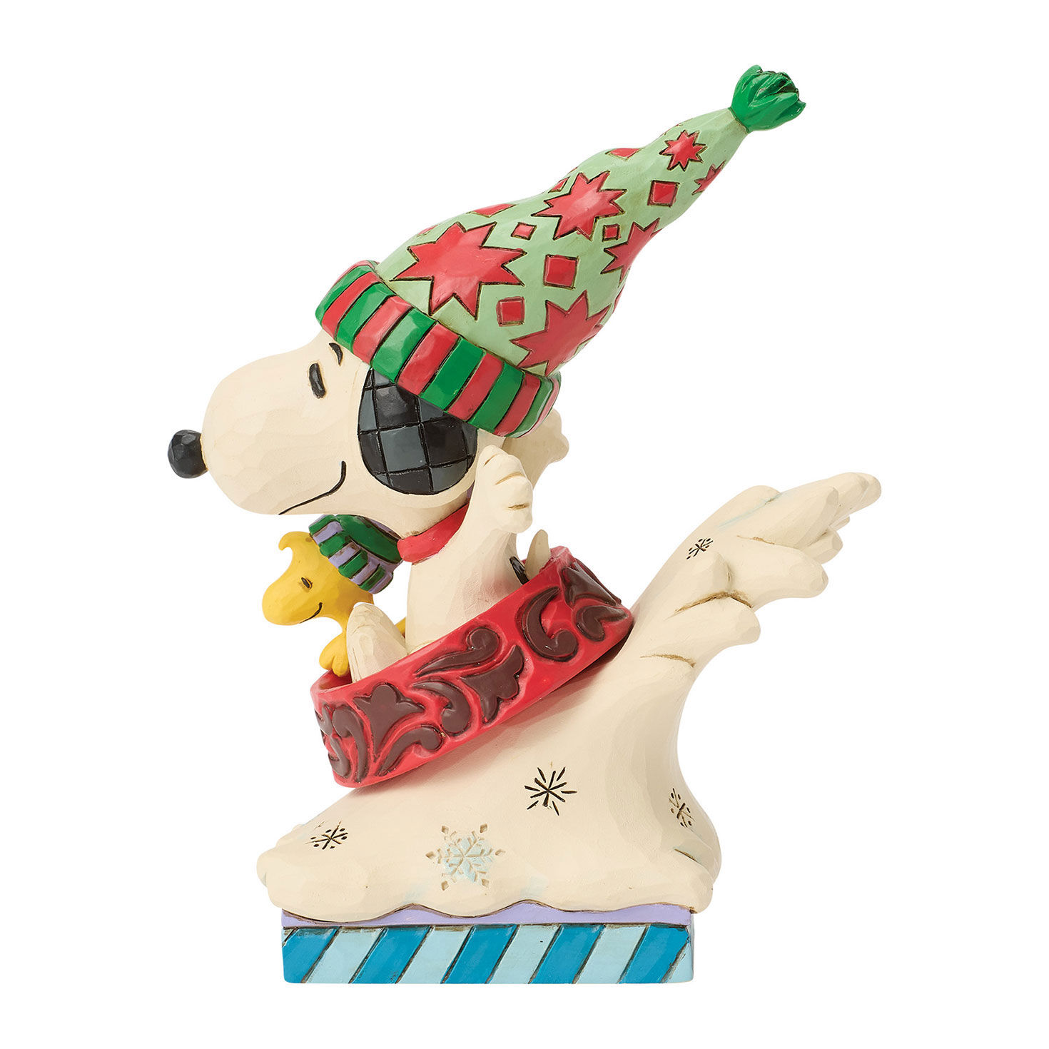 Jim Shore Snoopy and Woodstock Dog Bowl Sled Statue back image number 2