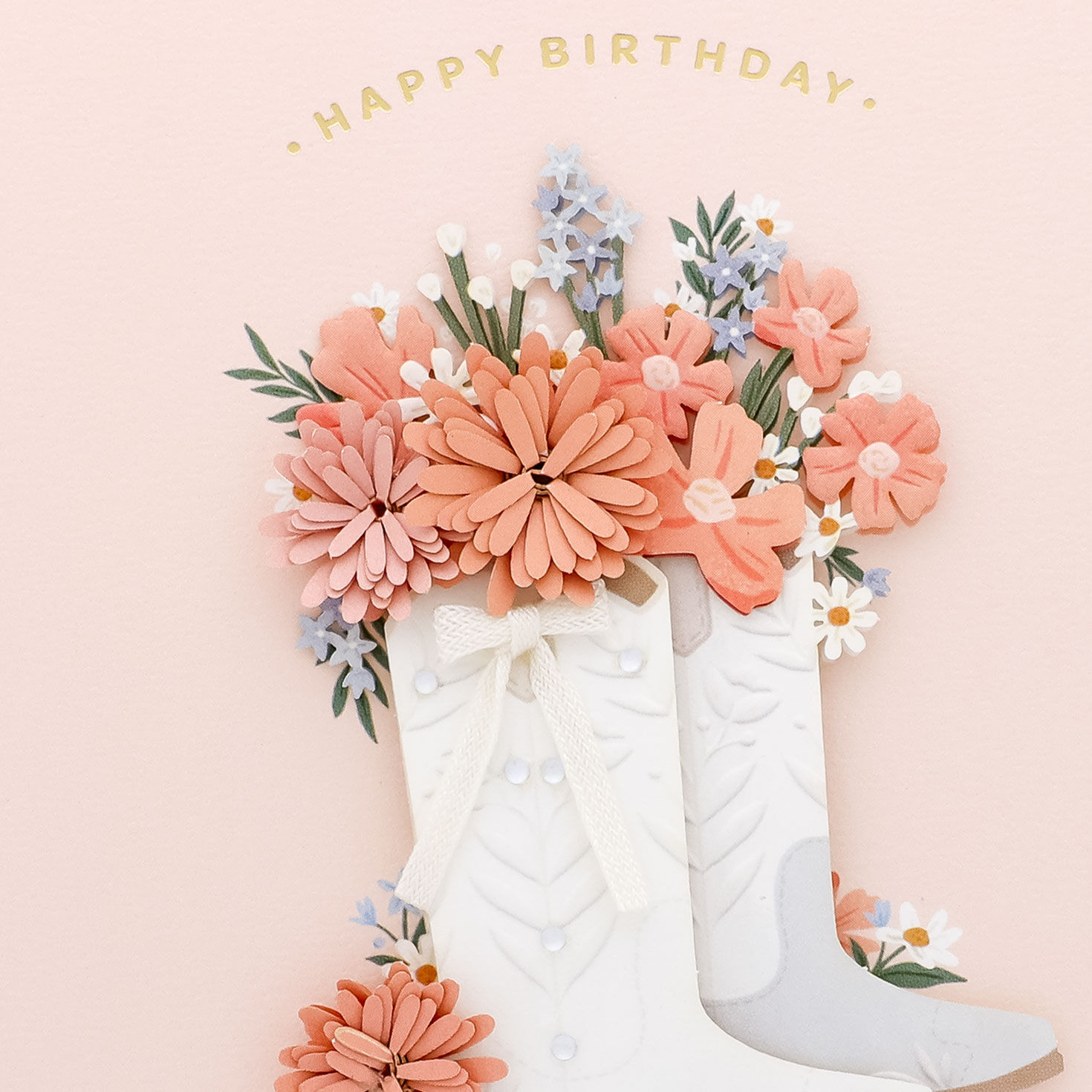 Pink Flowers in Cowgirl Boots Birthday Card Card Front Detail image number 4